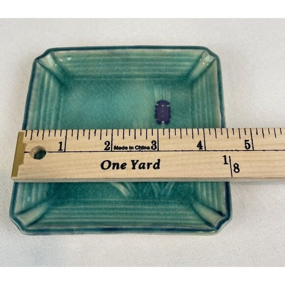 Turquiose Blue Mugi Plate Trinket Dish Small 4.5in Sqaure Flowers Vintage Japan - Picture 5 of 6